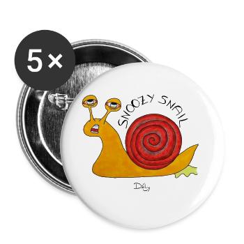 SnoozySnail – müde Schnecke für Morgenmuffel - Buttons groß 56 mm (5er Pack) - Weiß - Vorne