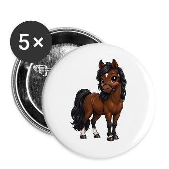 Kawaii Oldenburger – Süßes Warmblutpferd - Buttons groß 56 mm (5er Pack) - Weiß - Vorne