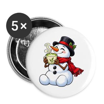 Schneemann mit Matcha Latte – Winterliche Teepause - Buttons groß 56 mm (5er Pack) - Weiß - Vorne