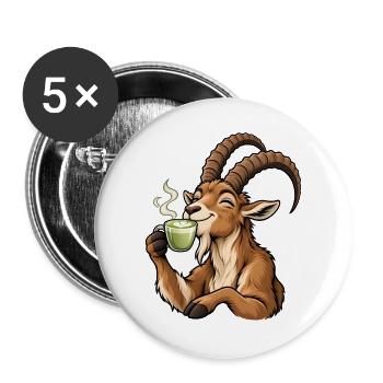 Steinbock mit Matcha Latte – Alpen und Sternzeiche - Buttons groß 56 mm (5er Pack) - Weiß - Vorne