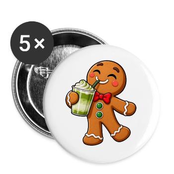 Lebkuchenmann mit Matcha Latte – Süße Weihnachtsze - Buttons groß 56 mm (5er Pack) - Weiß - Vorne