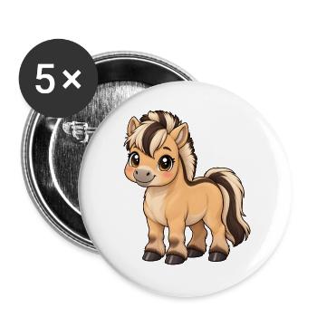 Kawaii Fjordpferd – Süßes Norwegerpferd - Buttons groß 56 mm (5er Pack) - Weiß - Vorne
