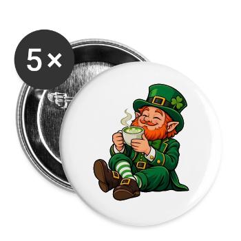 Leprechaun mit Matcha Latte – Irischer Glückszaube - Buttons groß 56 mm (5er Pack) - Weiß - Vorne