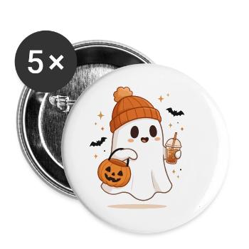 Halloween-Shirts für Frauen Pumpkin Ghost - Buttons groß 56 mm (5er Pack) - Weiß - Vorne