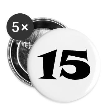 15. 15 JAHRE. 15-JÄHRIGES JUBILÄUM. 15-JÄHRIGES JUBILÄUM. - Buttons groß 56 mm (5er Pack) - Weiß - Vorne