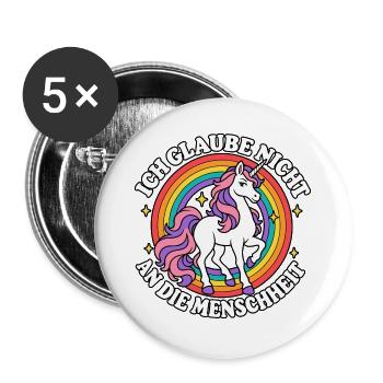 Ich glaube nicht an die Menschheit – Einhorn - Buttons groß 56 mm (5er Pack) - Weiß - Vorne