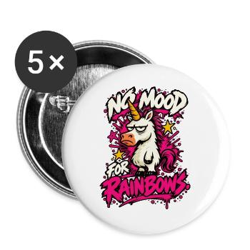 No Mood For Rainbows Lustiges Anti Einhorn Design - Buttons groß 56 mm (5er Pack) - Weiß - Vorne