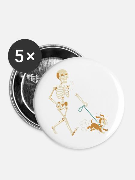 Stürmische Gassirunde Skelett - Buttons groß 56 mm (5er Pack) - Weiß