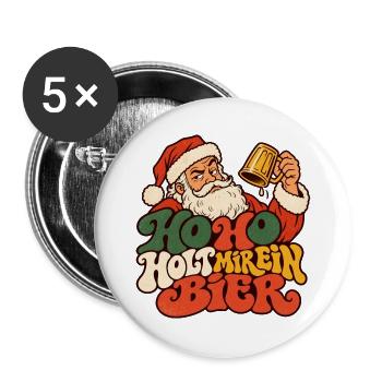 Ho Ho Holt mir ein Bier Weihnachtsmann Shirt - Buttons groß 56 mm (5er Pack) - Weiß - Vorne