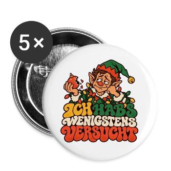 Ich hab's wenigstens versucht Wichtel Weihnachten - Buttons groß 56 mm (5er Pack) - Weiß - Vorne