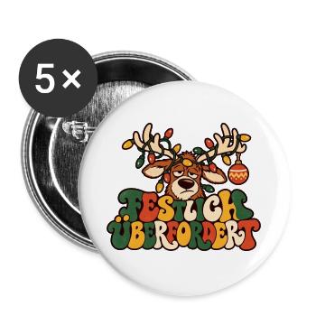 Festlich überfordert Rentier Weihnachtsstress - Buttons groß 56 mm (5er Pack) - Weiß - Vorne
