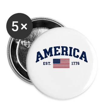 Amerikanische Flagge USA Vereinigte Staaten von Amerika US 4. - Buttons groß 56 mm (5er Pack) - Weiß - Vorne