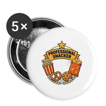Professionelles Snacker-T-Shirt — lustiges Feinschmecker-Shirt - Buttons groß 56 mm (5er Pack) - Weiß - Vorne