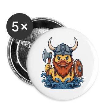 Viking-Ente mit Axt und Wellen - Buttons groß 56 mm (5er Pack) - Weiß - Vorne