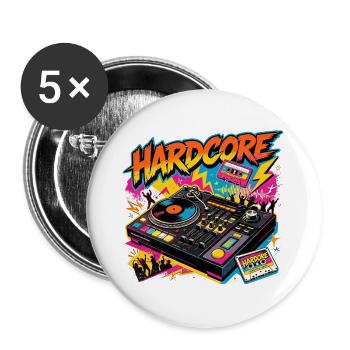 Hardcore Neon DJ Plattenspieler - Buttons groß 56 mm (5er Pack) - Weiß - Vorne