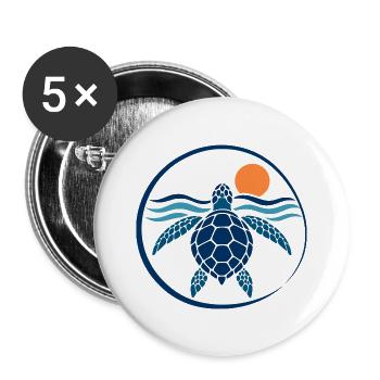 Sonnenschildkröte auf Wellen - Buttons groß 56 mm (5er Pack) - Weiß - Vorne