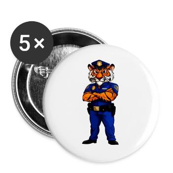 Tiger Polizei / Polizist Raubtier - Buttons groß 56 mm (5er Pack) - Weiß - Vorne