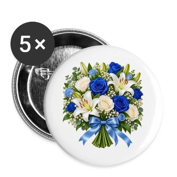 Blauer Rosenstrauß mit Lilien - Buttons groß 56 mm (5er Pack) - Weiß - Vorne