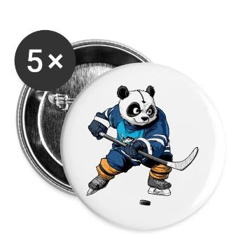 Eishockey Pandabär - Buttons groß 56 mm (5er Pack) - Weiß - Vorne