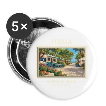 Italien Marina di Massa Camping Vintage Reisemarke - Buttons groß 56 mm (5er Pack) - Weiß - Vorne