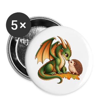Drache & Igel – Niedlicher Nasenstups im Herbst - Buttons groß 56 mm (5er Pack) - Weiß - Vorne