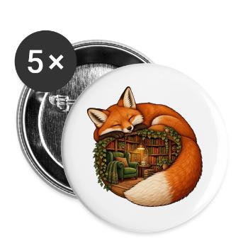 Schlafender Fuchs mit einer gemütlichen Bibliothek - Buttons groß 56 mm (5er Pack) - Weiß - Vorne