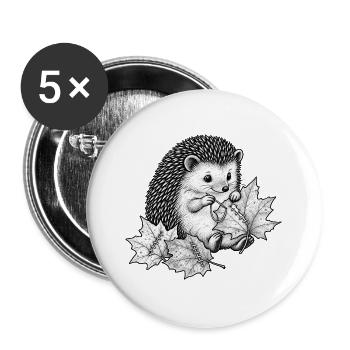 Süßer Igel näht Herbstblätter - Buttons groß 56 mm (5er Pack) - Weiß - Vorne