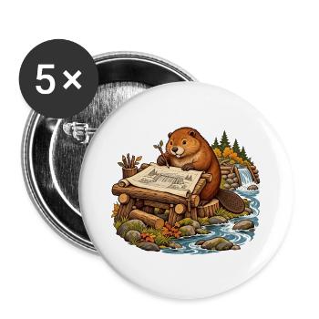 Beaver Architekt entwirft einen Walddamm - Buttons groß 56 mm (5er Pack) - Weiß - Vorne