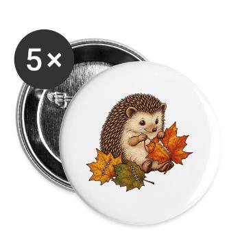 Süßer Igel näht Herbstblätter - Buttons groß 56 mm (5er Pack) - Weiß - Vorne