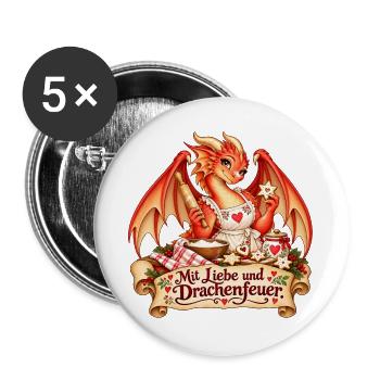 Drachenbäckerin – Mit Liebe und Drachenfeuer - Buttons groß 56 mm (5er Pack) - Weiß - Vorne