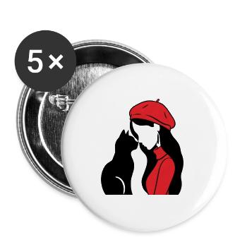 ragazza_con_capelli_neri_maglia_e_basco_rossi_c - Buttons groß 56 mm (5er Pack) - Weiß - Vorne