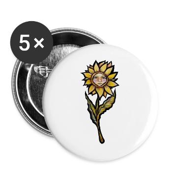 Sonnenblumengesicht-Blütenkunst - Buttons groß 56 mm (5er Pack) - Weiß - Vorne