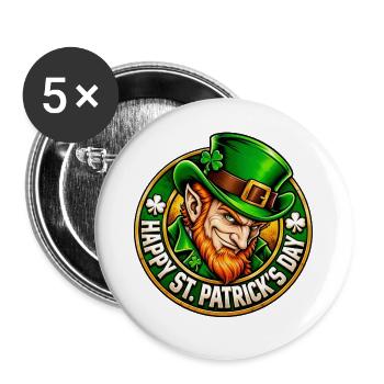 Grüner Leprechaun Charme - Buttons groß 56 mm (5er Pack) - Weiß - Vorne