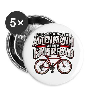 Alten Mann mit Fahrrad Warnung - Buttons groß 56 mm (5er Pack) - Weiß - Vorne