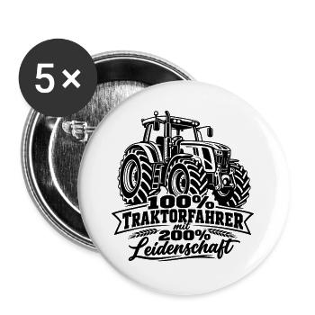 Traktor , Traktofahrer Leidenschaft - Buttons groß 56 mm (5er Pack) - Weiß - Vorne