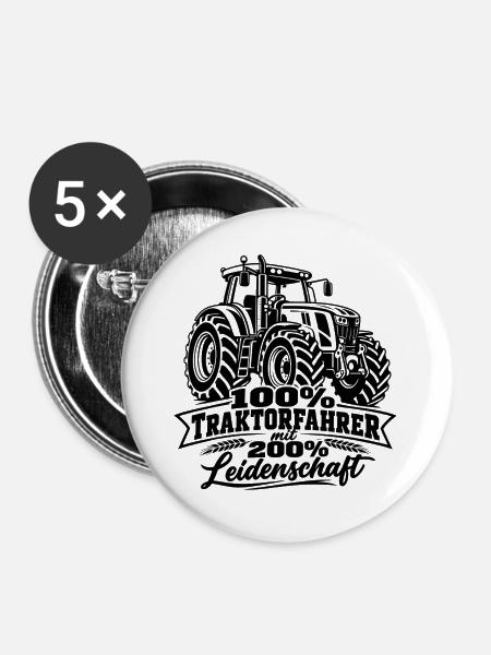 Traktor , Traktofahrer Leidenschaft - Buttons groß 56 mm (5er Pack) - Weiß