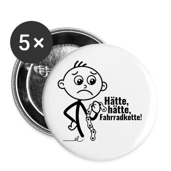 Strichel verlegen mit Fahrradkette: Hätte, hätte!! - Buttons groß 56 mm (5er Pack) - Weiß - Vorne