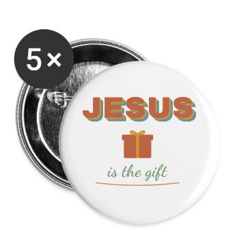 Jesus Is the Gift – Retro Christian Xmas - Buttons groß 56 mm (5er Pack) - Weiß - Vorne