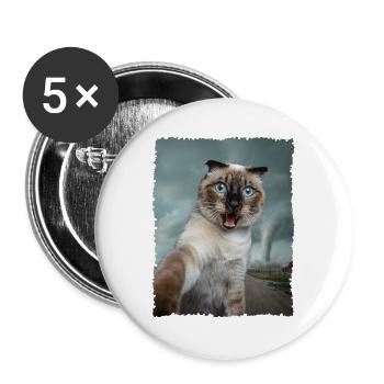 Siamkatze Selfie mit Tornado - Buttons groß 56 mm (5er Pack) - Weiß - Vorne