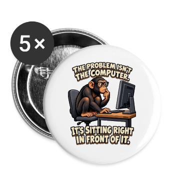 ODDROO – Computerproblem mit Nerd-Schimpanse - Buttons groß 56 mm (5er Pack) - Weiß - Vorne