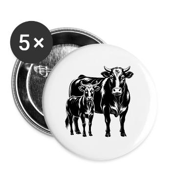 Schwarzes Angus-Kuh-Kalb-Paar - Buttons groß 56 mm (5er Pack) - Weiß - Vorne
