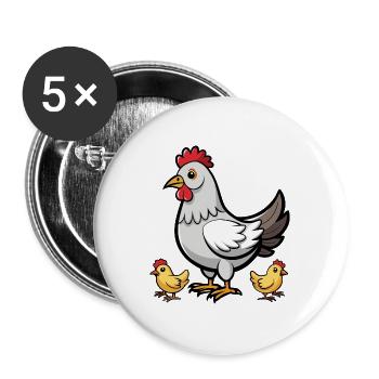 Huhn mit Küken - Buttons groß 56 mm (5er Pack) - Weiß - Vorne