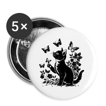 Kätzchen, das mit Schmetterlingen spielt, spielt - Buttons groß 56 mm (5er Pack) - Weiß - Vorne