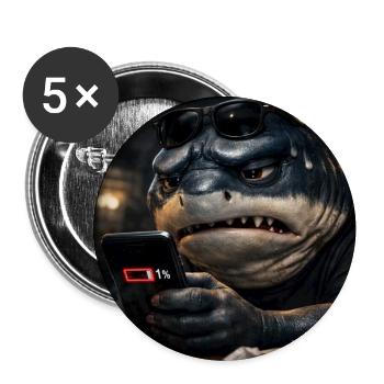Hai_mit_Handy-_Akku1- - Buttons groß 56 mm (5er Pack) - Weiß - Vorne