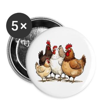 Hennentruppe am Hof Hühner-Flüsterer - Buttons groß 56 mm (5er Pack) - Weiß - Vorne