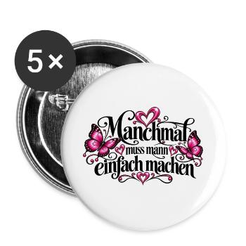 Pink Neon Herzen und Schmetterlinge - Buttons groß 56 mm (5er Pack) - Weiß - Vorne