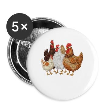 Hühnerfamilie Stickerei - Buttons groß 56 mm (5er Pack) - Weiß - Vorne