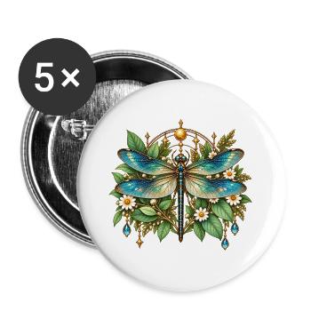 Azurblaue Libellenpracht - Buttons groß 56 mm (5er Pack) - Weiß - Vorne