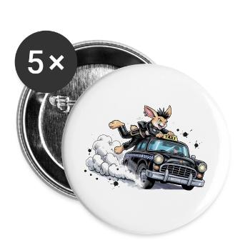 Bunny Punk im Taxi-Action - Buttons groß 56 mm (5er Pack) - Weiß - Vorne