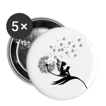 Schmetterlingdesign Pusteblumen Wiese Herzen Feen - Buttons groß 56 mm (5er Pack) - Weiß - Vorne